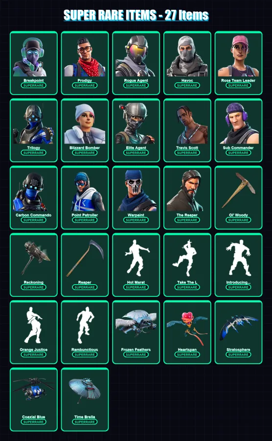 [PS4/PS5/XBOX/PC] | Breakpoint | Prodigy | Rogue Agent | Havoc | Rose Team Leader | 165 skin | 133 pickaxe | 157 emote | 130 glider | Lv1774