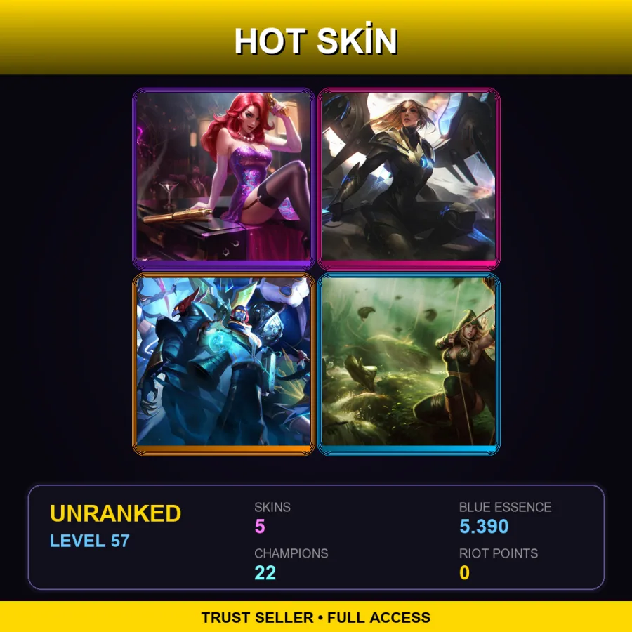 LAN | Lv57 | Unranked | 5 Skin | 22 Champ — LoL account