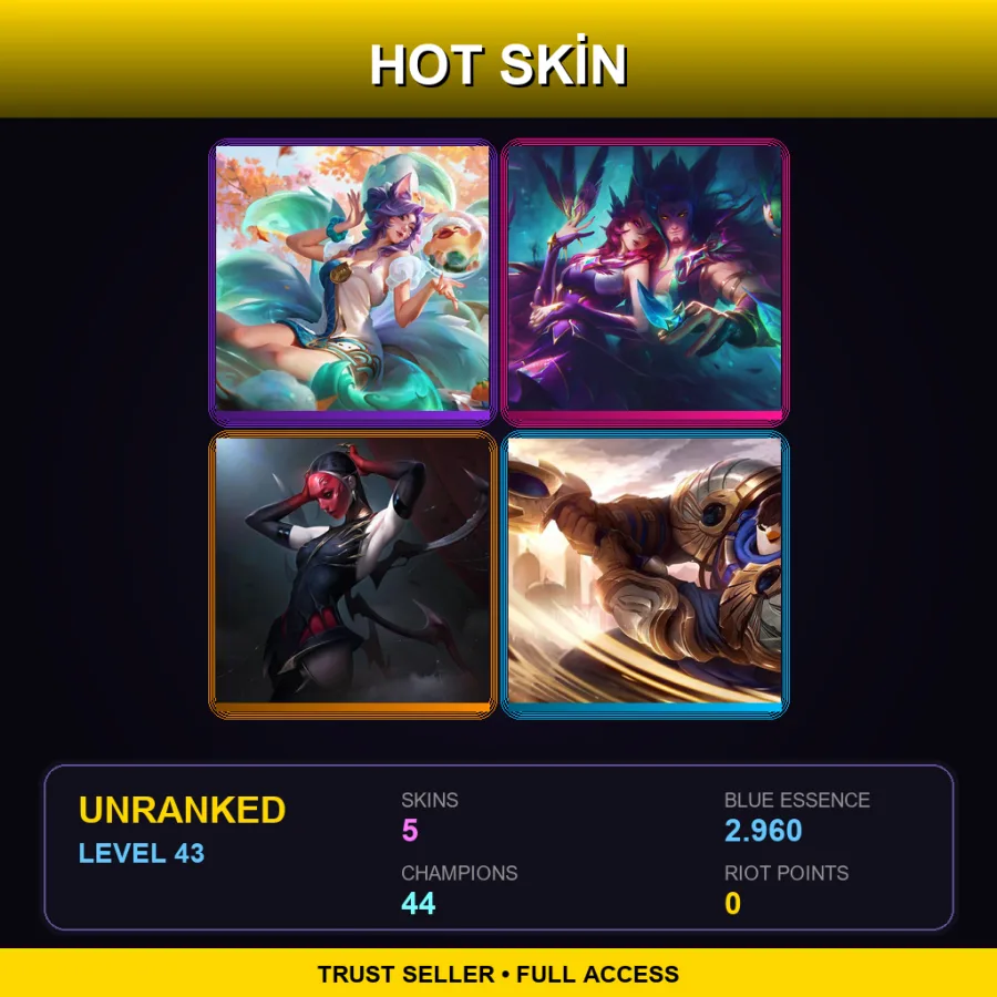 SG | Lv43 | Unranked | 5 Skin | 44 Champ — LoL account