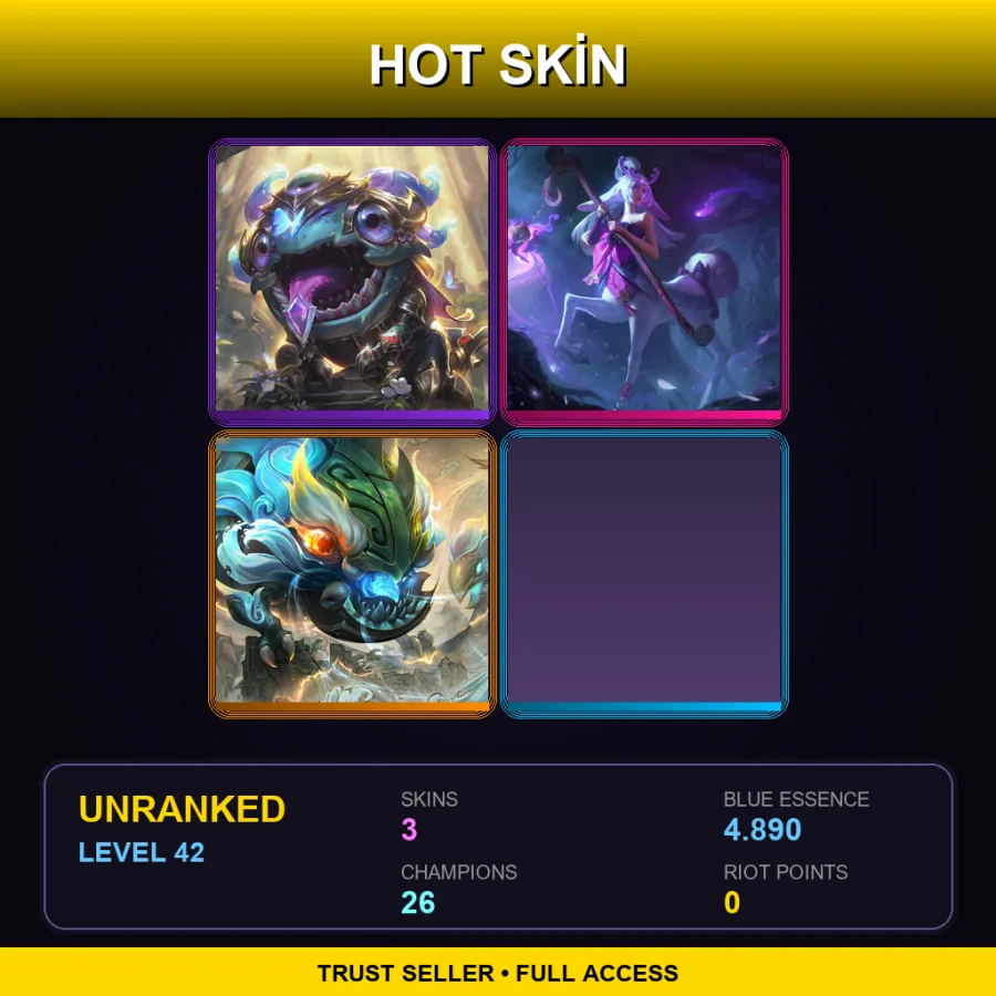 TR | Lv42 | Unranked | 3 Skin | 26 Champ — LoL account