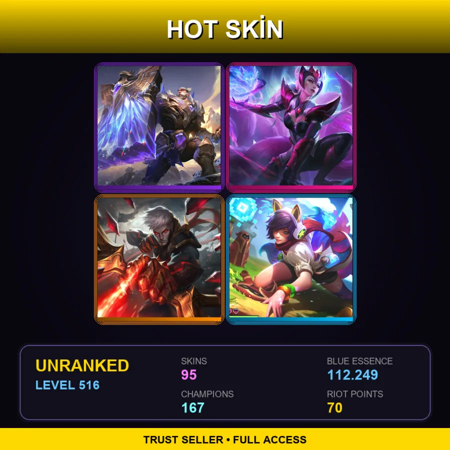 BR | Lv516 | Unranked | 95 Skin | 167 Champ — LoL account
