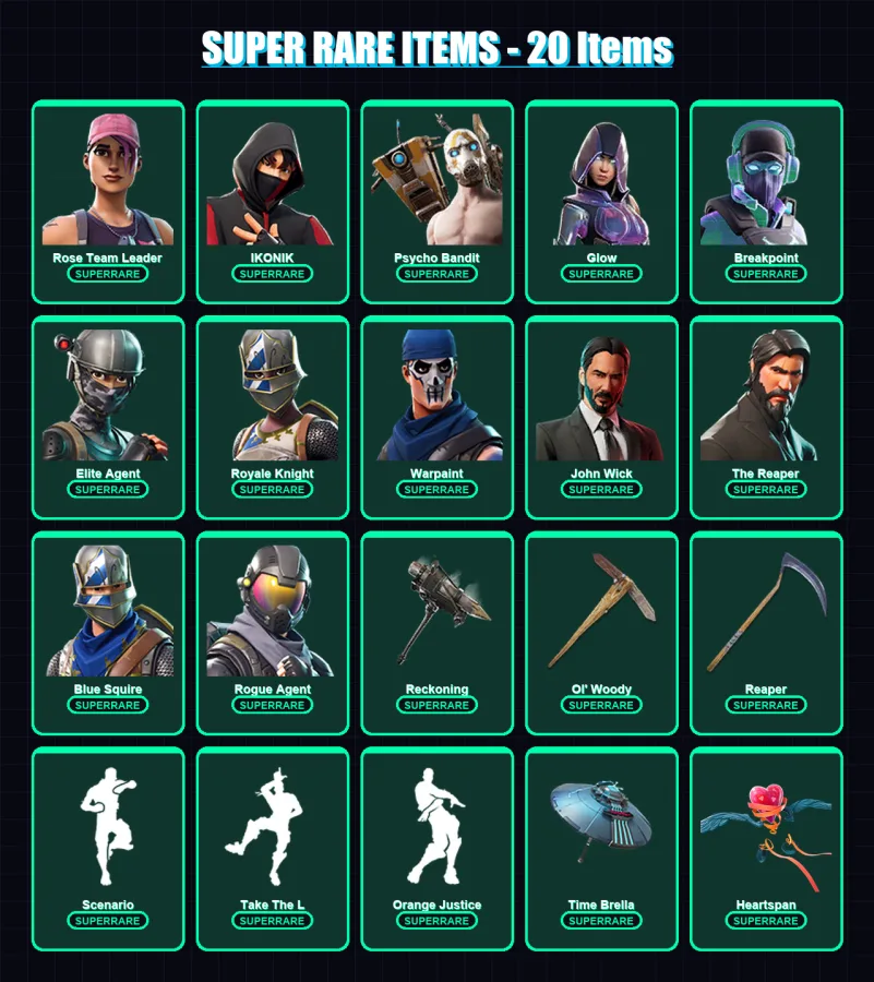 [PC/PSN] | Rose Team Leader | IKONIK | Psycho Bandit | Glow | Breakpoint | 166 skin | 93 pickaxe | 135 emote | 90 glider | Lv679