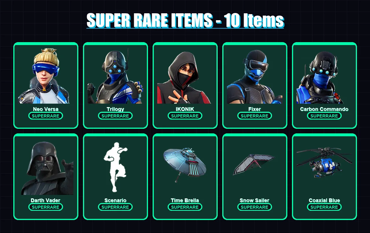 [PS4/PS5/XBOX/PC] | Neo Versa | Trilogy | IKONIK | Fixer | Carbon Commando | 139 skin | 155 pickaxe | 126 emote | 147 glider | Lv2282 — Fortnite account