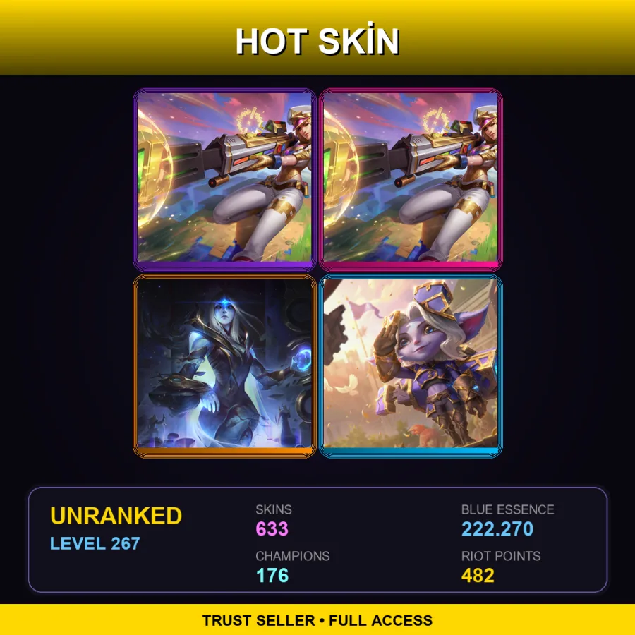 EUW | Prestige Arcade Caitlyn (2022) | Prestige Arcade Caitlyn | Cosmic Queen Ashe | Hextech Tristana | 633 Skin | 176 Champ | Lv267