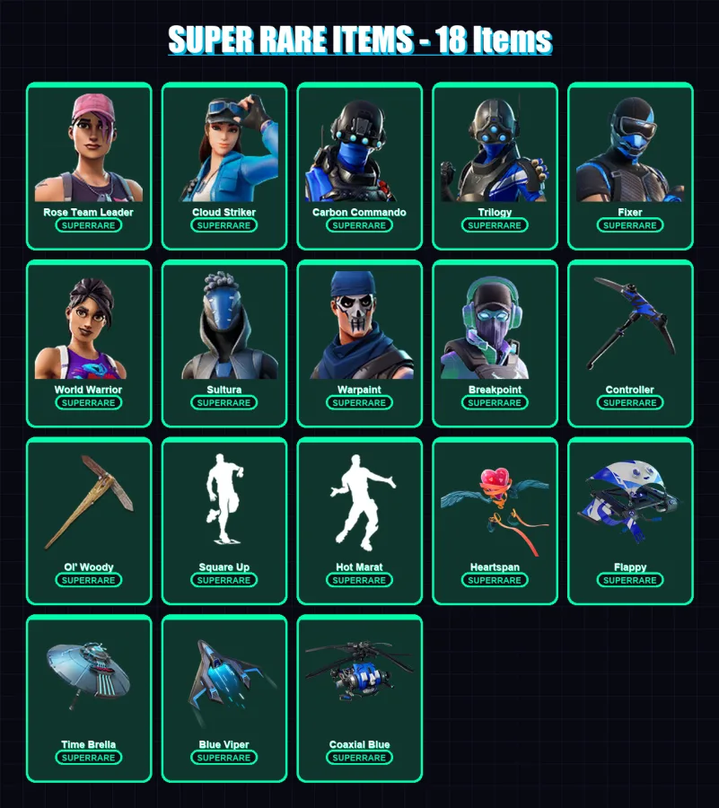 [PC/XBOX] | Rose Team Leader | Cloud Striker | Carbon Commando | Trilogy | Fixer | 127 skin | 127 pickaxe | 148 emote | 125 glider | Lv1573