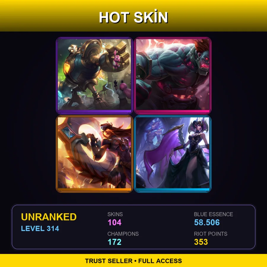 LAS | Lv314 | Unranked | 104 Skin | 172 Champ — Crime City Jinx