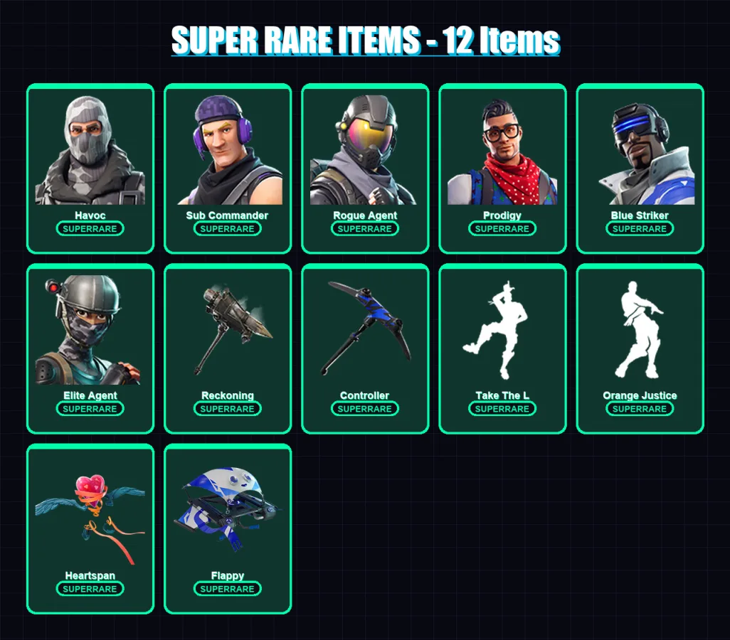 [PS4/PS5/XBOX/PC] | Havoc | Sub Commander | Rogue Agent | Prodigy | Blue Striker | 35 skin | 24 pickaxe | 35 emote | 26 glider | Lv353