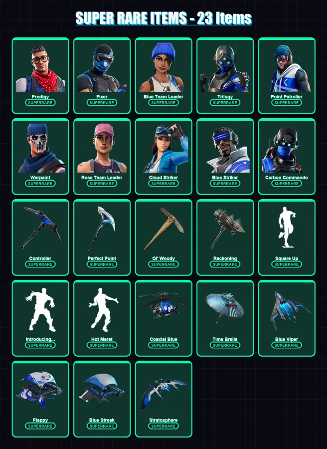 [PS4/PS5/XBOX/PC] | Prodigy | Fixer | Blue Team Leader | Trilogy | Point Patroller | 143 skin | 175 pickaxe | 118 emote | 149 glider | Lv1929
