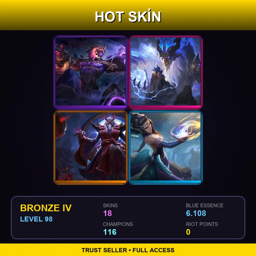 LAN | Lv98 | Bronze IV | 18 Skin | 116 Champ