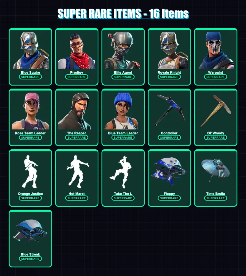 [PS4/PS5/XBOX/PC] | Blue Squire | Prodigy | Elite Agent | Royale Knight | Warpaint | 70 skin | 56 pickaxe | 63 emote | 68 glider | Lv863