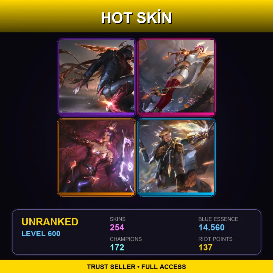 EUW | Prestige High Noon Talon | Prestige Lunar Beast Fiora | Prestige Mythmaker Sivir | Prestige PsyOps Ezreal | 254 Skin | 172 Champ | Lv600