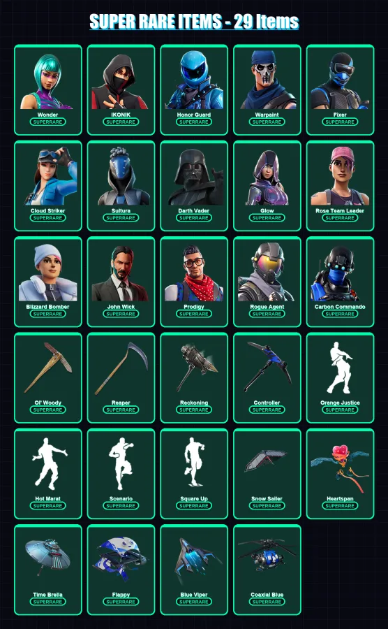 [PS4/PS5/XBOX/PC] | Wonder | IKONIK | Honor Guard | Warpaint | Fixer | 212 skin | 224 pickaxe | 216 emote | 206 glider | Lv2803
