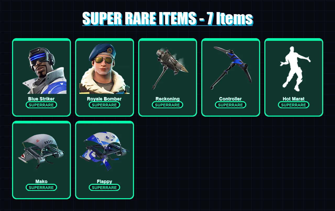 [PC/XBOX/PSN] | Blue Striker | Royale Bomber | Hybrid | Zenith | Vi | 48 skin | 50 pickaxe | 33 emote | 44 glider | Lv536