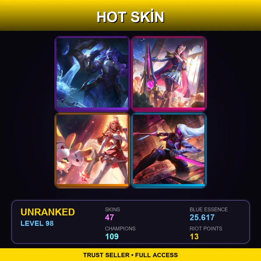 EUW | Lv98 | Unranked | 47 Skin | 109 Champ — LoL account