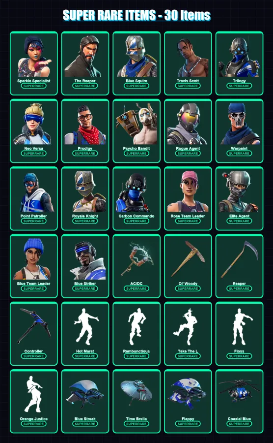 [PC/XBOX/PSN] | Sparkle Specialist | The Reaper | Blue Squire | Travis Scott | Trilogy | 154 skin | 109 pickaxe | 119 emote | 101 glider | Lv1562