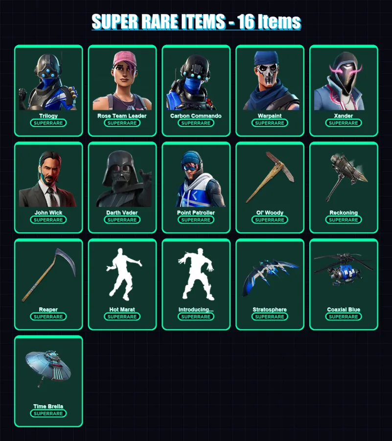 [PS4/PS5/XBOX/PC] | Trilogy | Rose Team Leader | Carbon Commando | Warpaint | Xander | 333 skin | 367 pickaxe | 296 emote | 268 glider | Lv4231 — Fortnite account