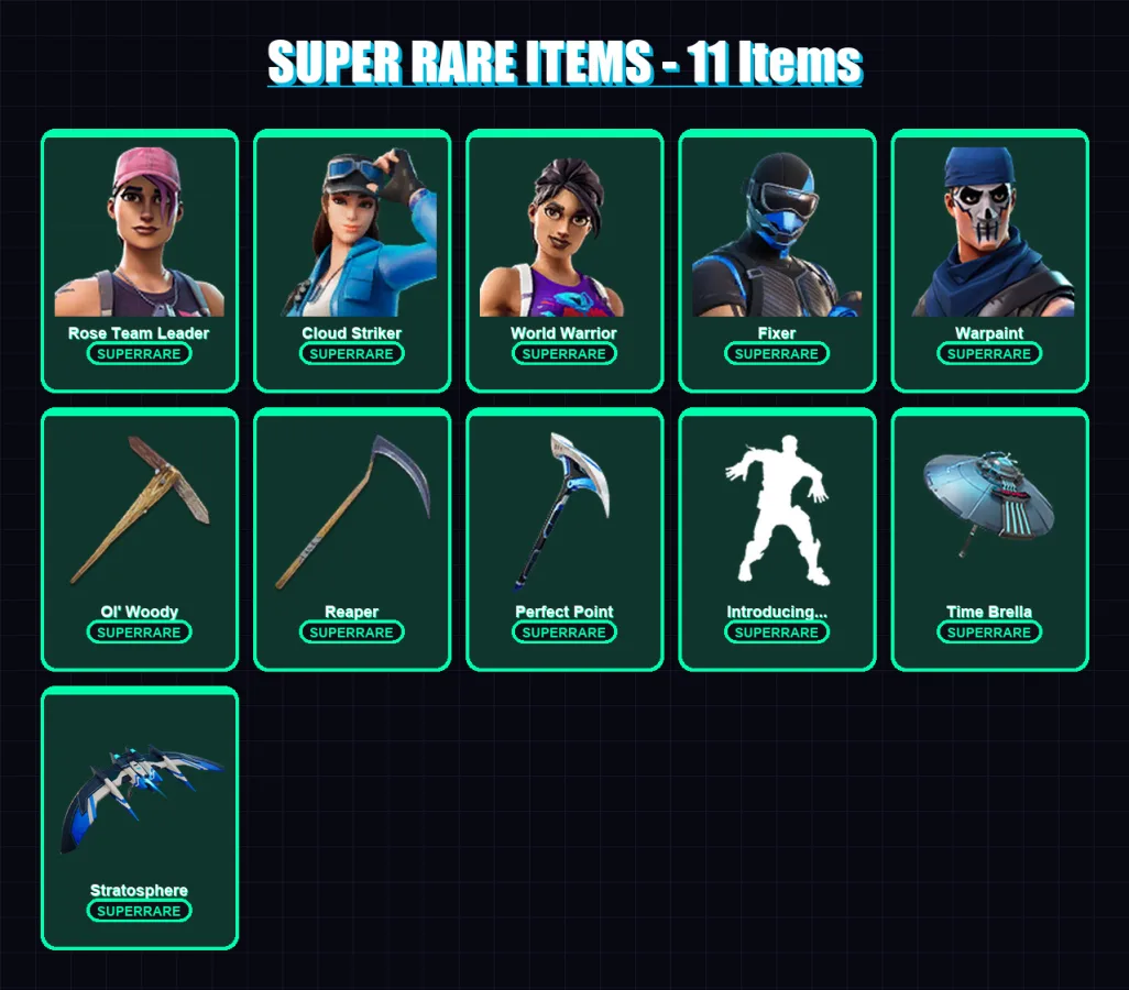 [PS4/PS5/XBOX/PC] | Rose Team Leader | Cloud Striker | World Warrior | Fixer | Warpaint | 109 skin | 138 pickaxe | 117 emote | 118 glider | Lv2480