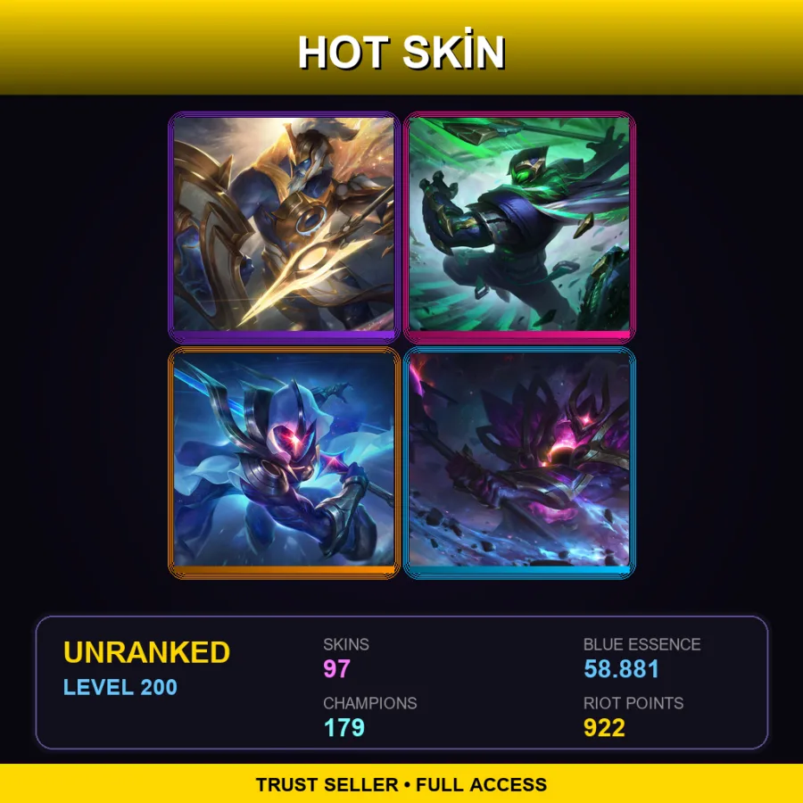 TR | Lv200 | Unranked | 97 Skin | 179 Champ — LoL account