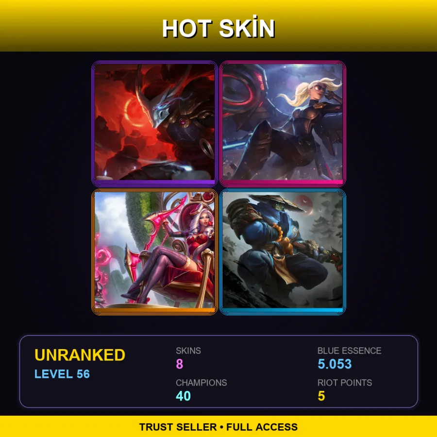 EUW | Lv56 | Unranked | 8 Skin | 40 Champ