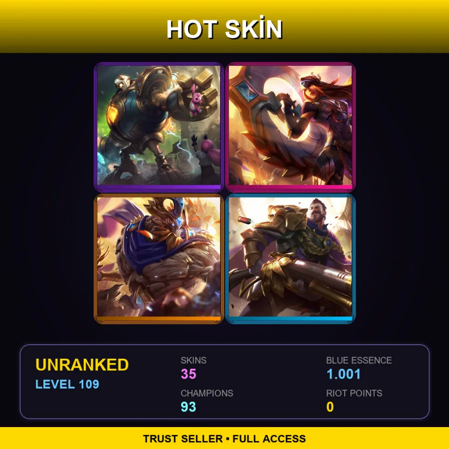 VN | Lv109 | Unranked | 35 Skin | 93 Champ — LoL account