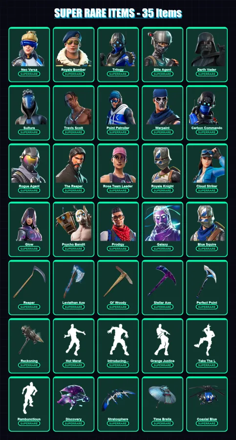 [PC/XBOX/PSN] | Neo Versa | Royale Bomber | Trilogy | Elite Agent | Darth Vader | 449 skin | 441 pickaxe | 261 emote | 291 glider | Lv5228