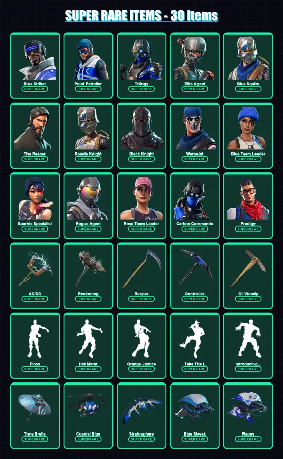 [PS4/PS5/XBOX/PC] | Blue Striker | Point Patroller | Trilogy | Elite Agent | Blue Squire | 160 skin | 145 pickaxe | 152 emote | 133 glider | Lv1452