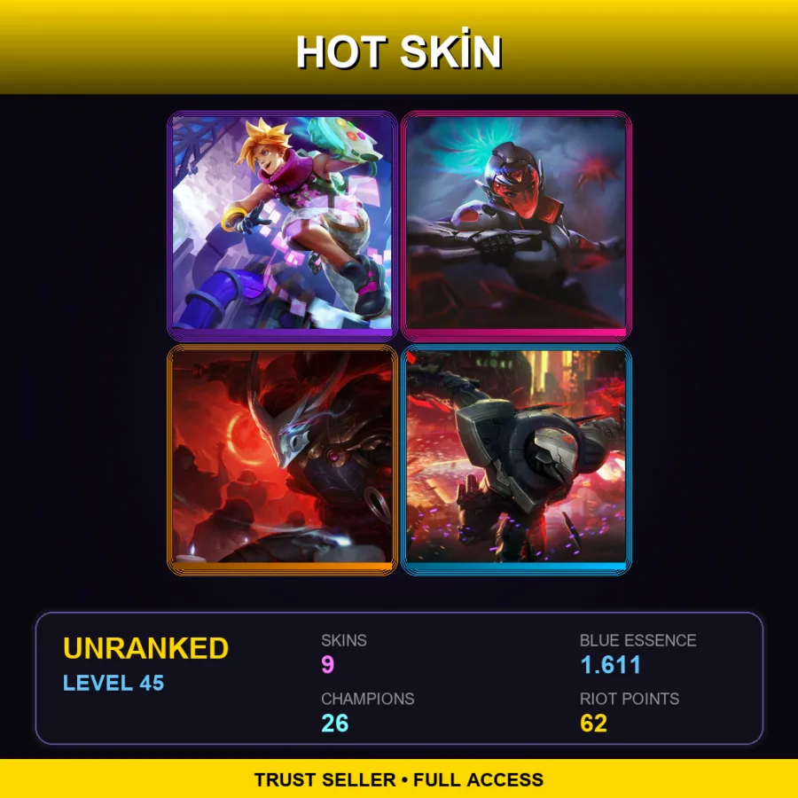 TW | Lv45 | Unranked | 9 Skin | 26 Champ — LoL account