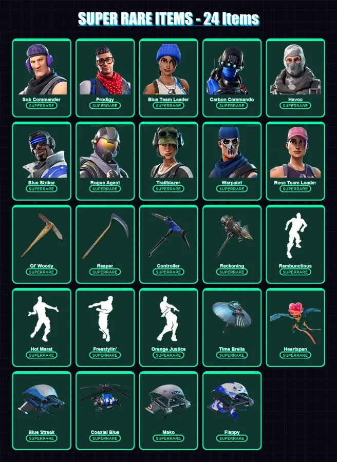 [PC/XBOX/PSN] | Sub Commander | Prodigy | Blue Team Leader | Carbon Commando | Havoc | 142 skin | 148 pickaxe | 125 emote | 151 glider | Lv2432