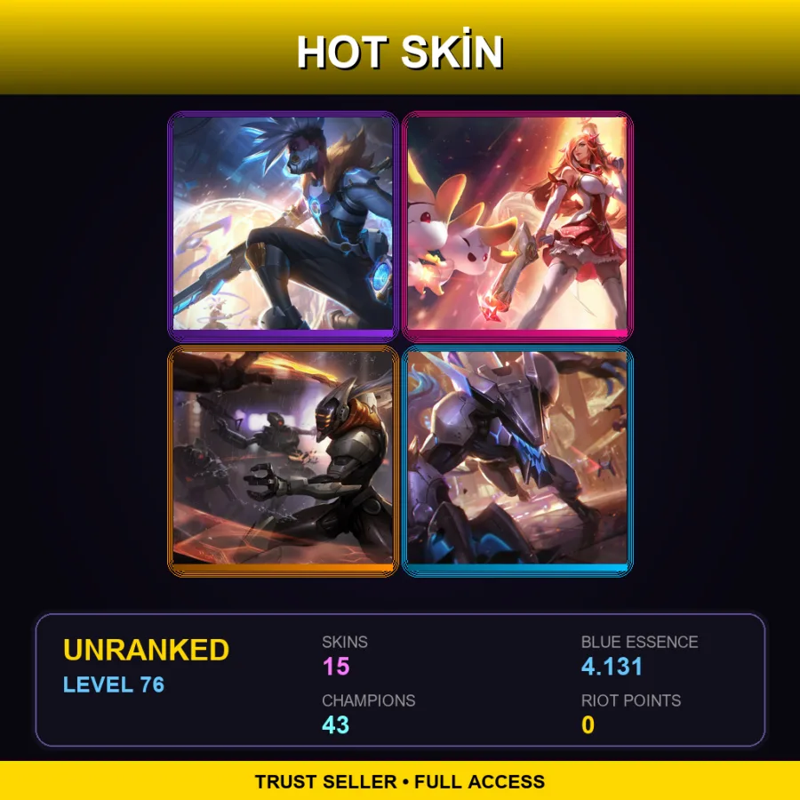 LAN | Lv76 | Unranked | 15 Skin | 43 Champ — LoL account