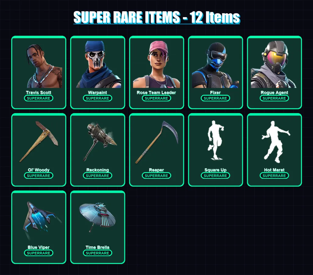 [PC/XBOX/PSN] | Travis Scott | Warpaint | Rose Team Leader | Fixer | Rogue Agent | 177 skin | 144 pickaxe | 125 emote | 118 glider | Lv1776