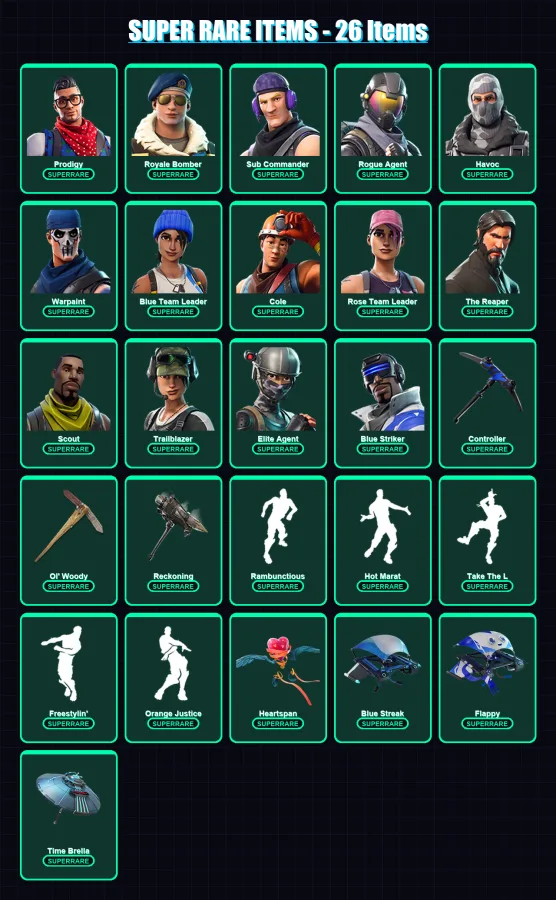 [PS4/PS5/XBOX/PC] | Prodigy | Royale Bomber | Sub Commander | Rogue Agent | Havoc | 85 skin | 52 pickaxe | 75 emote | 63 glider | Lv937