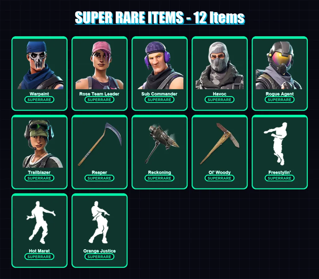 [PC/XBOX/PSN] | Warpaint | Rose Team Leader | Sub Commander | Havoc | Rogue Agent | 26 skin | 19 pickaxe | 24 emote | 25 glider | Lv202