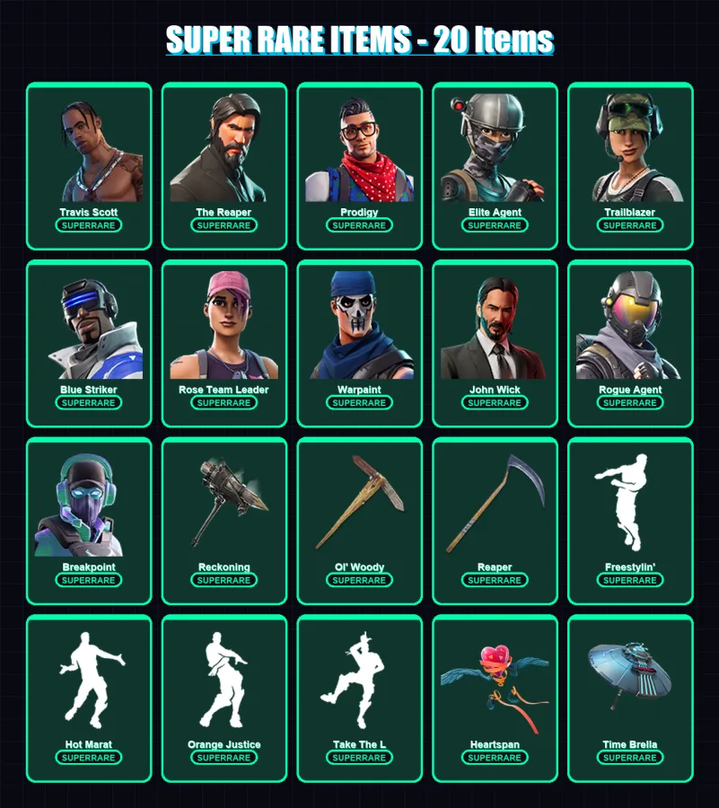 [PC/XBOX] | Travis Scott | The Reaper | Prodigy | Elite Agent | Trailblazer | 260 skin | 218 pickaxe | 160 emote | 137 glider | Lv1480
