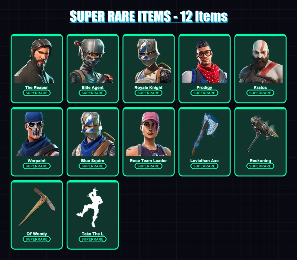 [PC/XBOX] | The Reaper | Elite Agent | Royale Knight | Prodigy | Kratos | 124 skin | 123 pickaxe | 115 emote | 105 glider | Lv1785