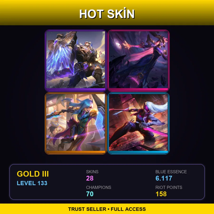 TR | Victorious Braum | Dark Cosmic Lissandra | Battle Academia Leona | PROJECT: Katarina | 28 Skin | 70 Champ | Gold III | Lv133
