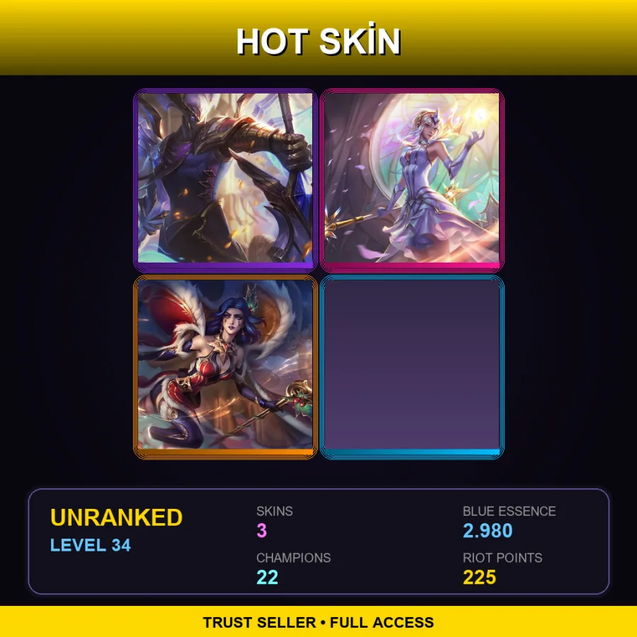 EUW | Lv34 | Unranked | 3 Skin | 22 Champ — LoL account