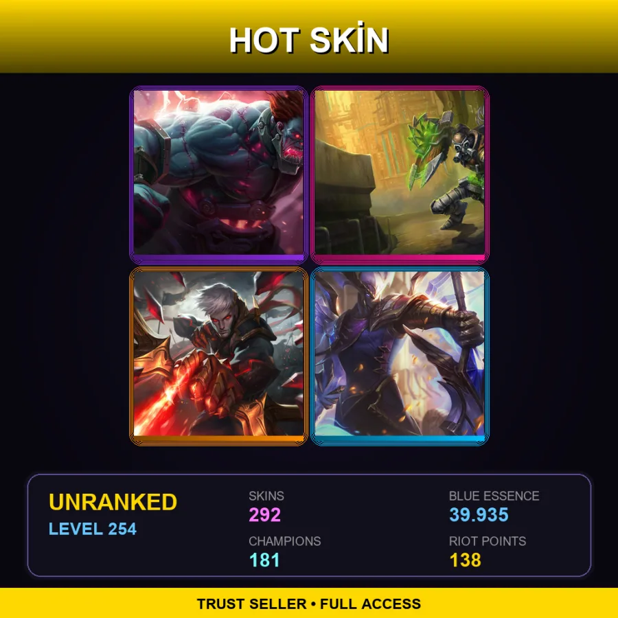 SG | Lv254 | Unranked | 292 Skin | 181 Champ — LoL account
