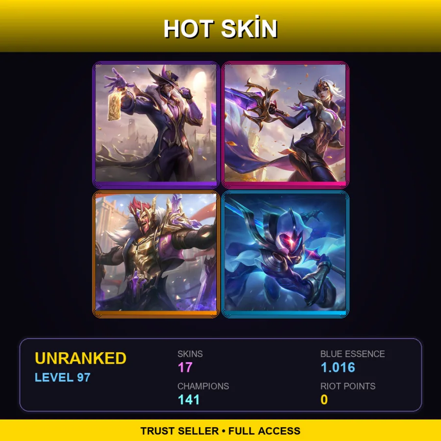 EUW | Lv97 | Unranked | 17 Skin | 141 Champ — LoL account