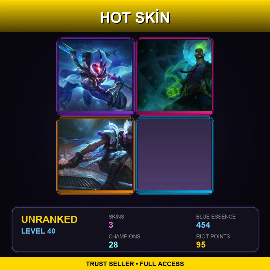 EUW | Lv40 | Unranked | 3 Skin | 28 Champ — LoL account