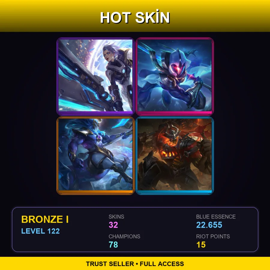 EUW | Lv122 | Bronze I | 32 Skin | 78 Champ