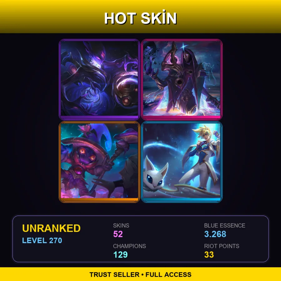 LAN | Lv270 | Unranked | 52 Skin | 129 Champ — LoL account