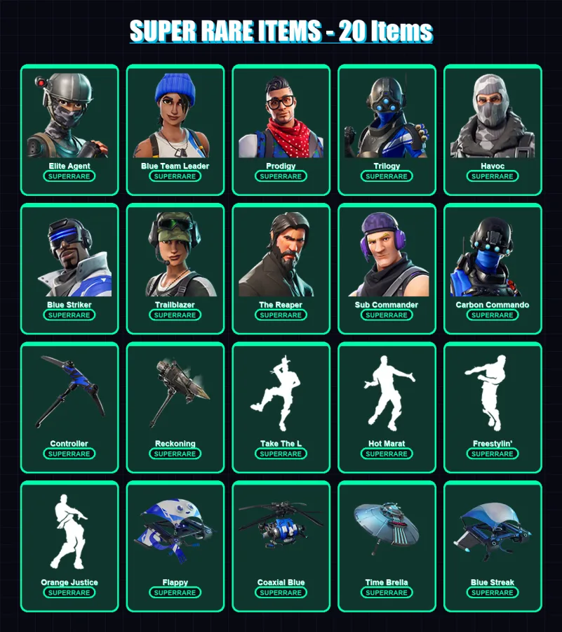 [PS4/PS5/XBOX/PC] | Elite Agent | Blue Team Leader | Prodigy | Trilogy | Havoc | 104 skin | 77 pickaxe | 97 emote | 81 glider | Lv1083