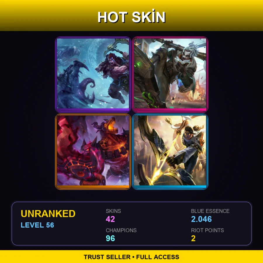 NA | Lv56 | Unranked | 42 Skin | 96 Champ — Unranked / Smurf League of Legends