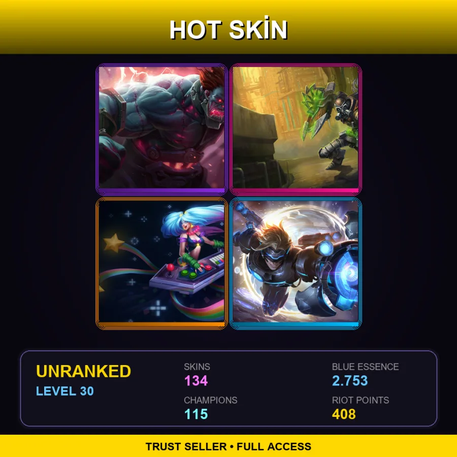 NA | Lv30 | Unranked | 134 Skin | 115 Champ — LoL account