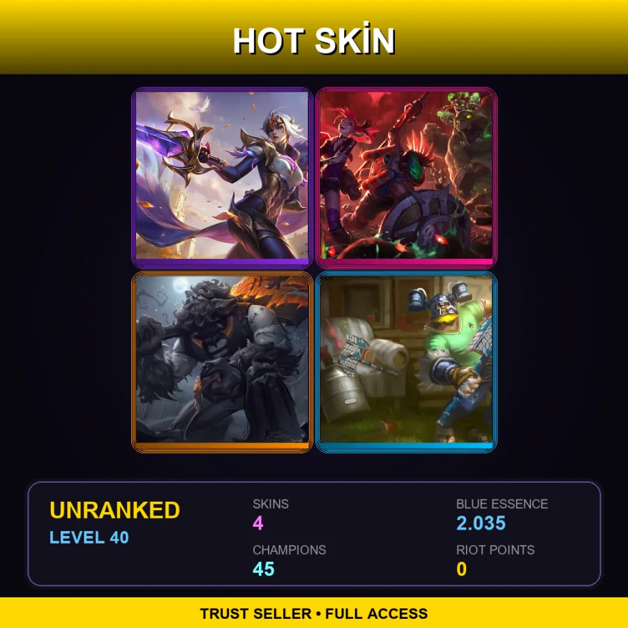 NA | Lv40 | Unranked | 4 Skin | 45 Champ — LoL account