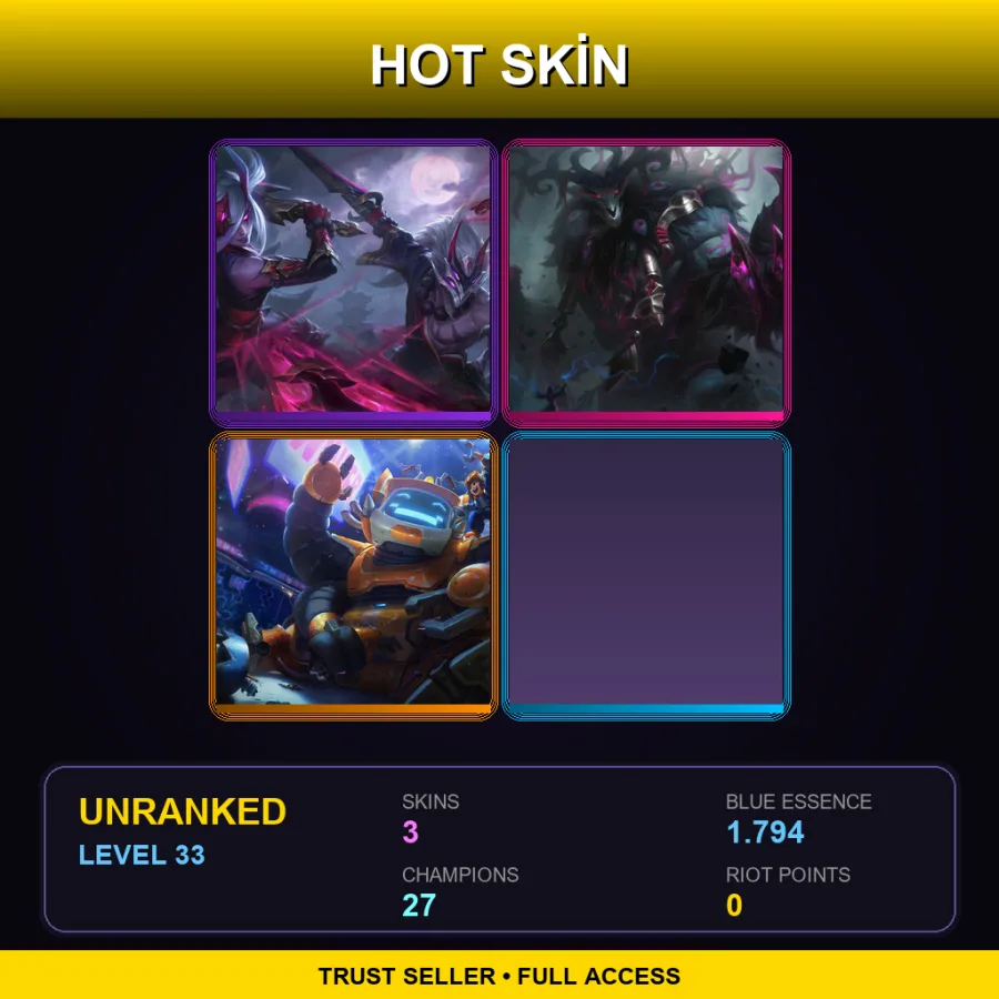 LAN | Blood Moon Master Yi | The Thousand-Pierced Bear | Nunu & Willump Bot | 3 Skin | 27 Champ | Lv33