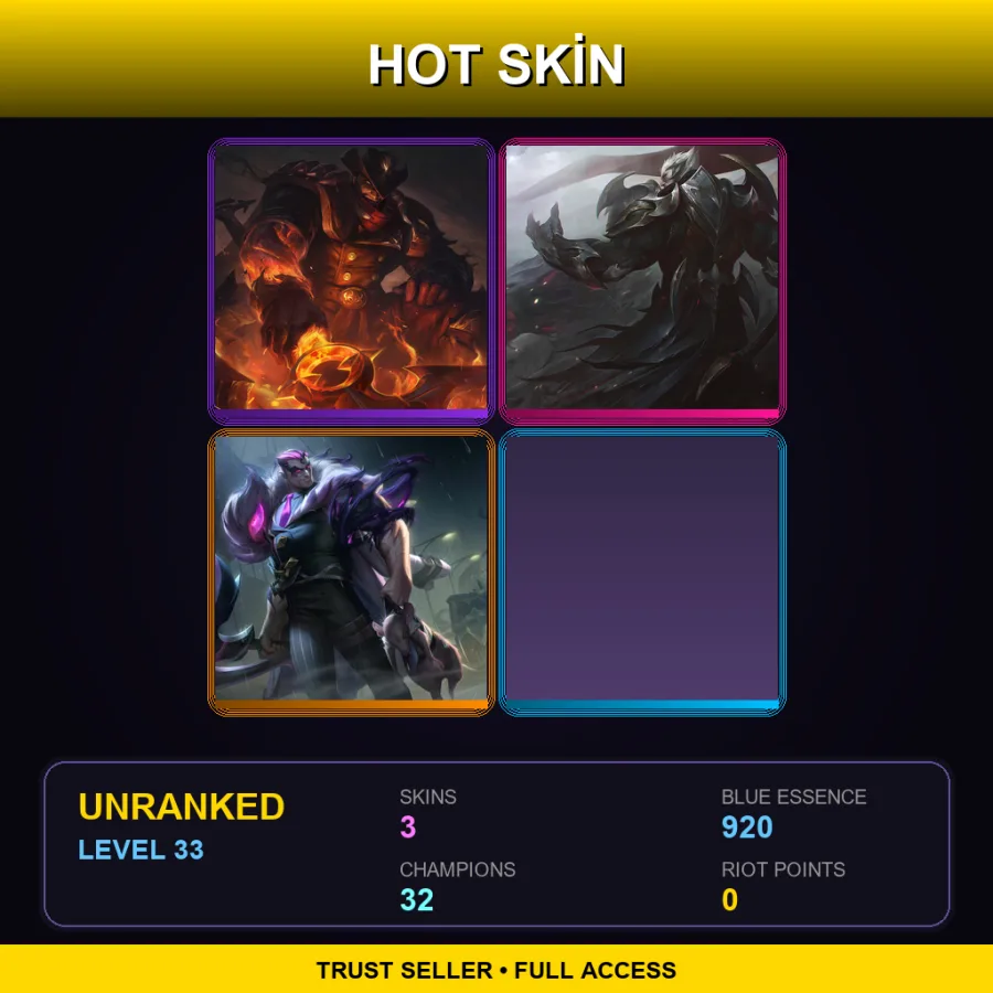 TR | Lv33 | Unranked | 3 Skin | 32 Champ — LoL account