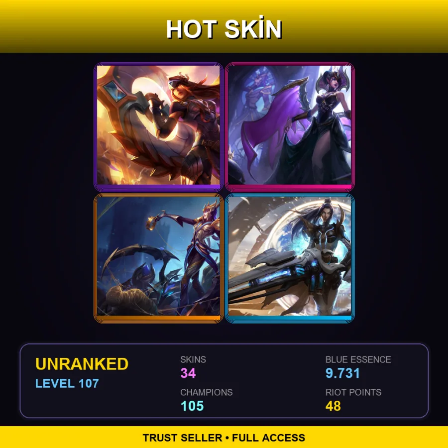 BR | Lv107 | Unranked | 34 Skin | 105 Champ — LoL account