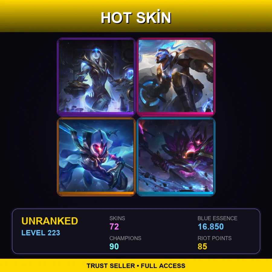 LAN | Lv223 | Unranked | 72 Skin | 90 Champ — LoL account