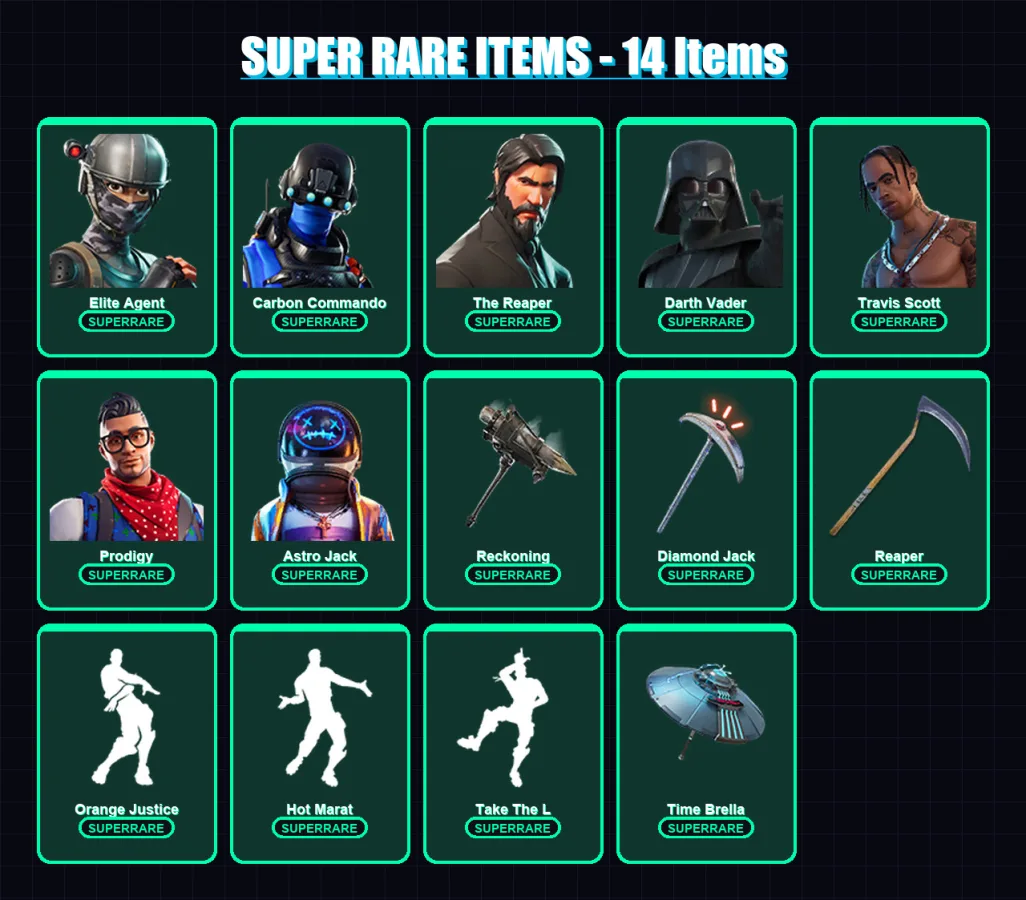 [PC] | Elite Agent | Carbon Commando | The Reaper | Darth Vader | Travis Scott | 212 skin | 180 pickaxe | 144 emote | 144 glider | Lv1651